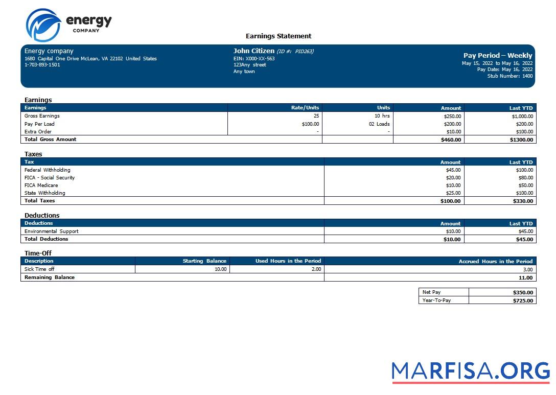 Realistic Energy company editable payroll sample
